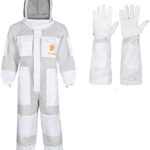 White 3-layer ventilated bee suit with mesh fabric and round veil