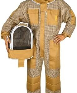 Khaki 3-layer ventilated bee suit with detachable veil for men and women