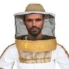 Khaki round bee veil with 3-layer ventilated mesh for beekeeping