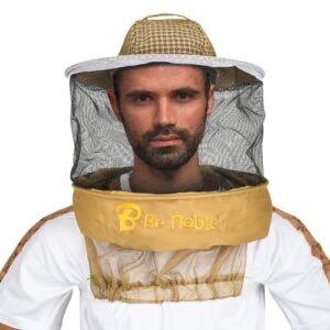 Khaki round bee veil with 3-layer ventilated mesh for beekeeping