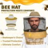 Commercial beekeeper wearing khaki round veil during apiary inspection