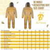 Khaki 3-layer ventilated bee suit size chart S to 4XL