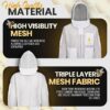 White bee jacket 3-layer mesh fabric close-up showing ventilation
