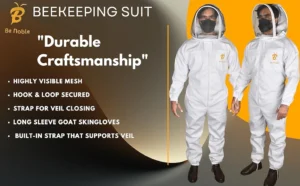 White cotton bee suit with leather gloves and round veil
