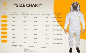 Be Noble cotton bee suit size chart S to 4XL