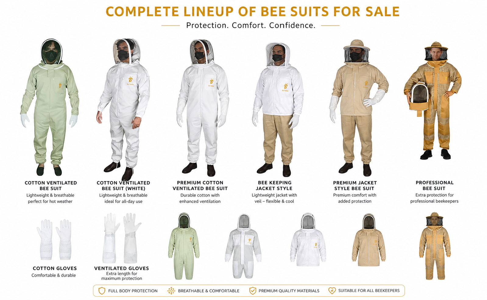 Bee suits for sale including cotton ventilated and jacket styles from Be Noble
